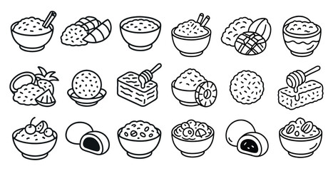 Collection of food items in various shapes and sizes, including bowls of different sizes and shapes, and a spoon