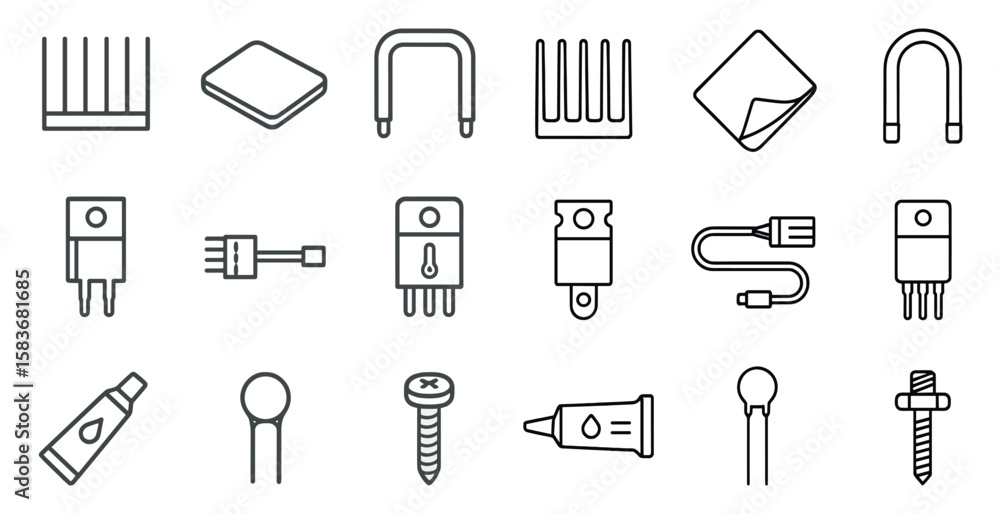 Poster collection of tools and hardware items are shown in a grid. the items include a screwdriver, a wrenc