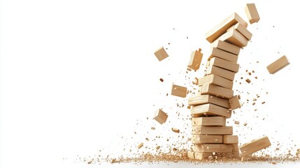 Jenga challenge at its tipping point tower collapse moment indoor game fun environment close-up view balancing act