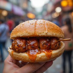 Hot dog style hum burger 