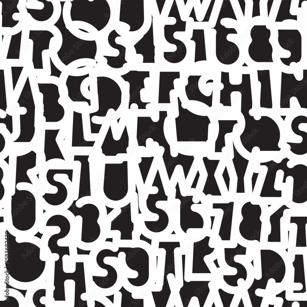 Poster seamless pattern with outline font of simple, thick geometric shape. abstract vector monochrome back