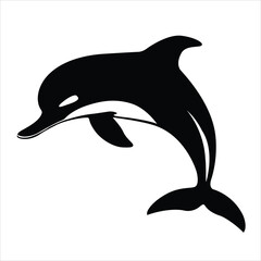 A silhouette black and white dolphin on white background 1.