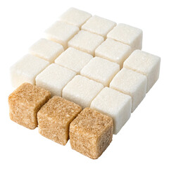 Assorted white and unrefined cube sugar on transparent background isolated on transparent background  
