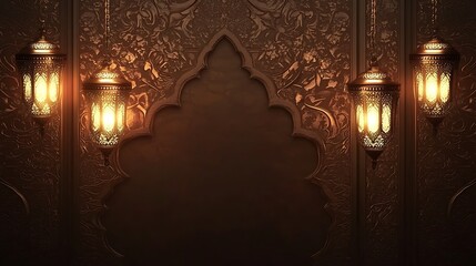 Ornate Islamic wall decor with lanterns