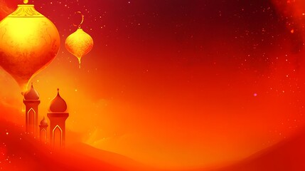 Ornate Islamic lanterns over a red desert