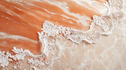 Ornate lace trim on a marbled surface