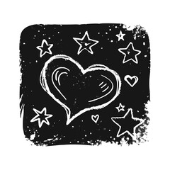 Hand drawn line chalk brush stroke arrow icon set. Chalk crayon underline, check mark, scribble and texture in rough hand sketch style. Drawn heart, frame, star design shapes. Vector illustration