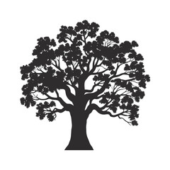 Black and white vector tree silhouette with roots and branches illustrating nature's growth through all seasons, a perfect eco design symbol a minimalist flat black silhouette of a tree vector icon 