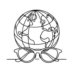 Outline of globe with glasses representing