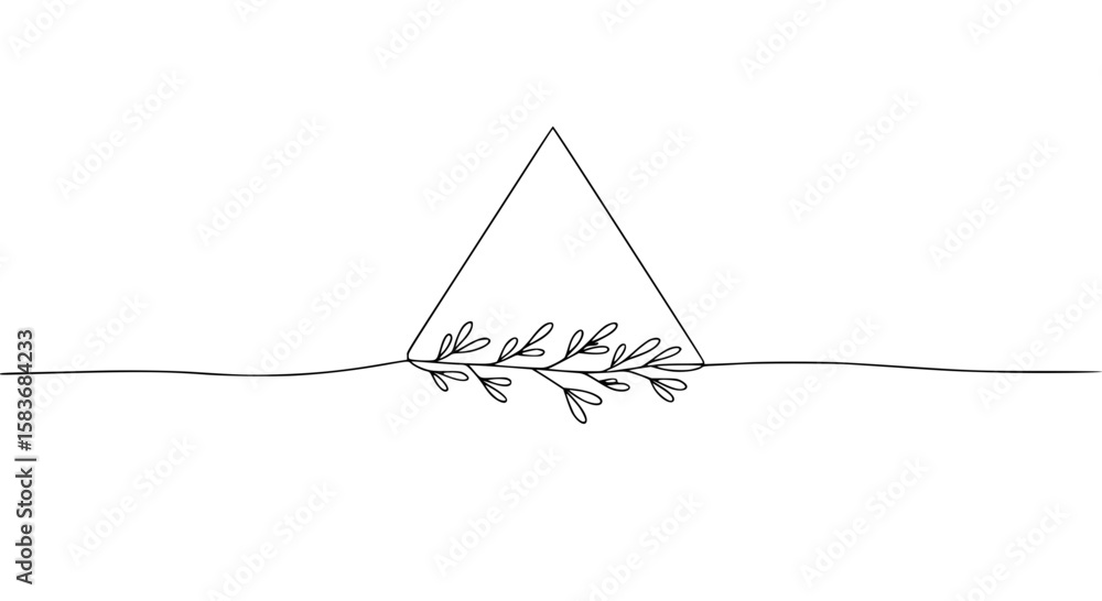 Poster minimalist single line drawing of a triangle and leaf branch
