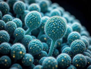 Macro of Collinsella in intestinal mucus droplet with extreme refraction and biofilm EPS glow. Anaerobe actinobacteria, probiotic, Microbiology, intestinal microbiota bacteria.