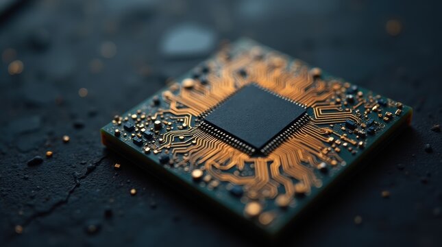 An advanced military-grade microprocessor chip representing American defense technology, innovation, and cybersecurity on a dark, non-conductive background.
