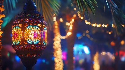 Ornate lantern at night, bokeh