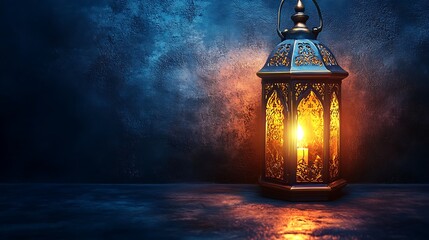 Ornate lantern casting warm light on a dark backdrop