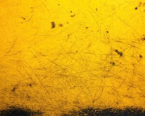 Abstract Macro shot of weathered yellow surface with scratches and dark blemishes