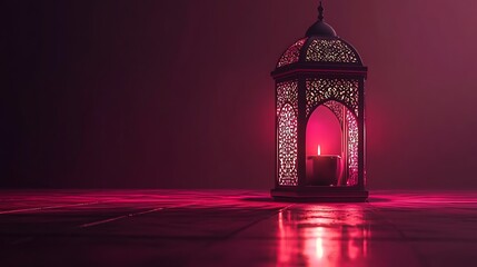 Ornate lantern, glowing candle,  purple hues