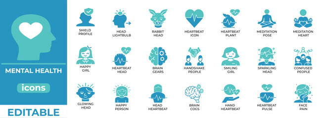 Minimal mental health icons for wellness, therapy, and support

