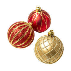 Shimmering red and gold ornaments isolated on transparent background  
