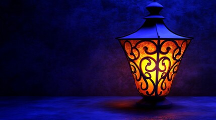 Ornate lantern glowing warmly against a dark backdrop