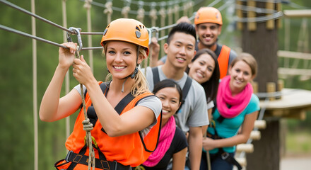 Zipline Adventure: Woman Leads Group on High Ropes Course