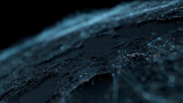 Abstract plexus mesh gently enveloping earth, symbolizing global interconnectedness, innovation, and technological advancement in a dark and mysterious atmosphere