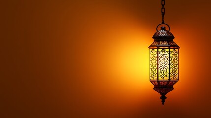 Ornate lantern hanging against a warm orange backdrop