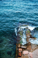 Waves Crashing on Rocky Shoreline