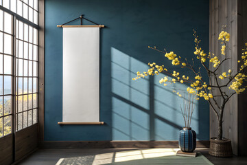 lantern in the morning, Minimal Wall Poster Display with Natural Light and Blossoms