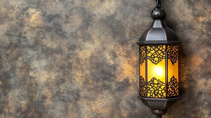 Ornate lantern hanging against a textured background