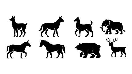 Fototapeta premium Vector art of a variety of animal silhouettes isolated on white background depicting different species and forms