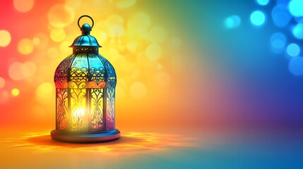 Ornate lantern in colorful bokeh background