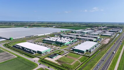 Aerial video from a huge data center in the Netherlands Europe - Powered by Adobe