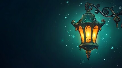 Ornate lantern in dark teal night