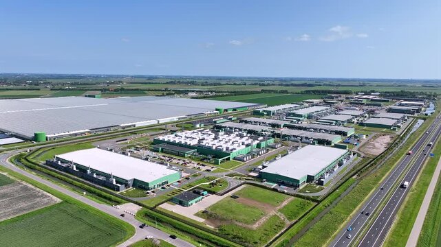 Aerial video from a huge data center in the Netherlands Europe - Powered by Adobe