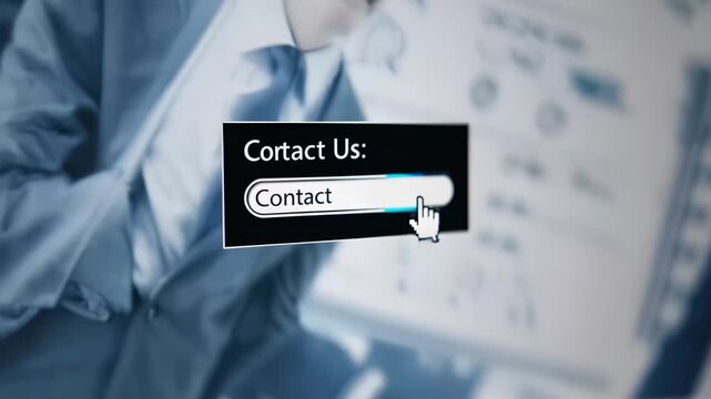 Contact us button on a computer screen. Contact form for a website. Digital information is a digital interface. "button to reach us displayed on a computer screen. " Lifestyle.