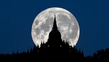 Obraz premium Silhouette of temple with large moon