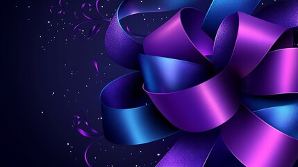 Purple and blue ribbon bow on dark background