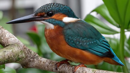 Colorful kingfisher perched on a branch surrounded by autumn leaves near a serene waterway during a calm afternoon in a natural habitat