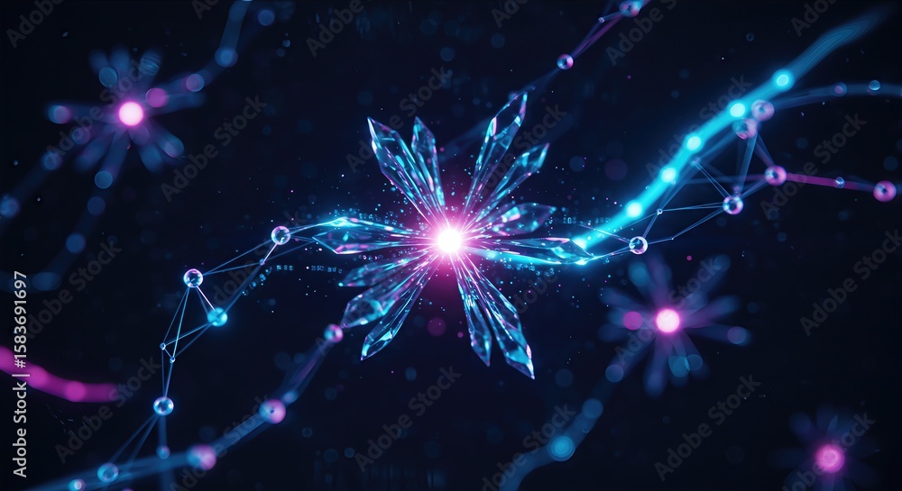 Poster abstract digital network connection with glowing particles