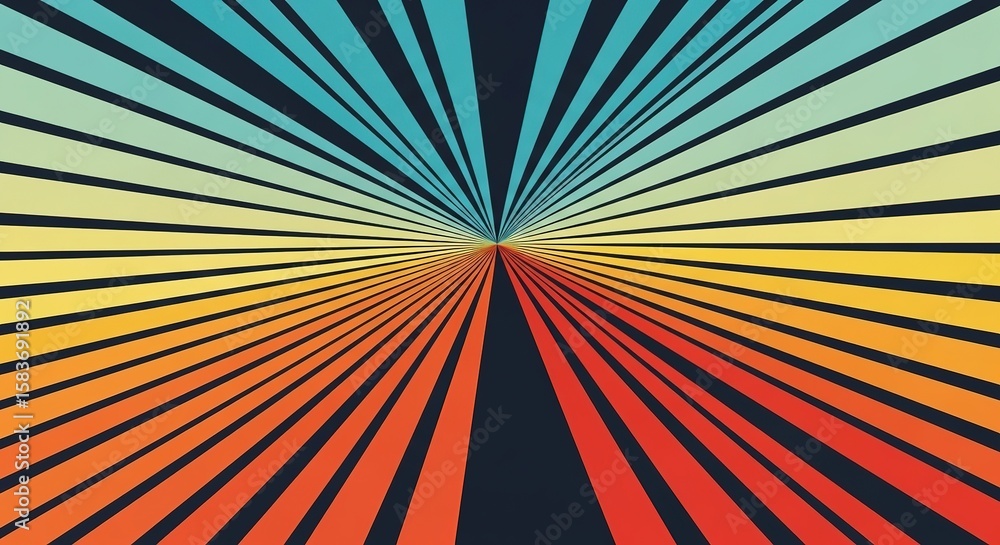Poster abstract radial gradient of warm to cool colors emanating from a central point against a dark backgr