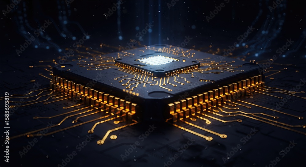 Poster advanced cpu on circuit board: digital technology concept