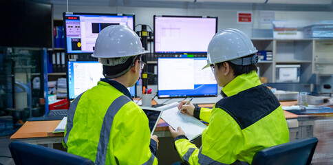 Engineer working at control room in the factory,Manager control system at Industrial...