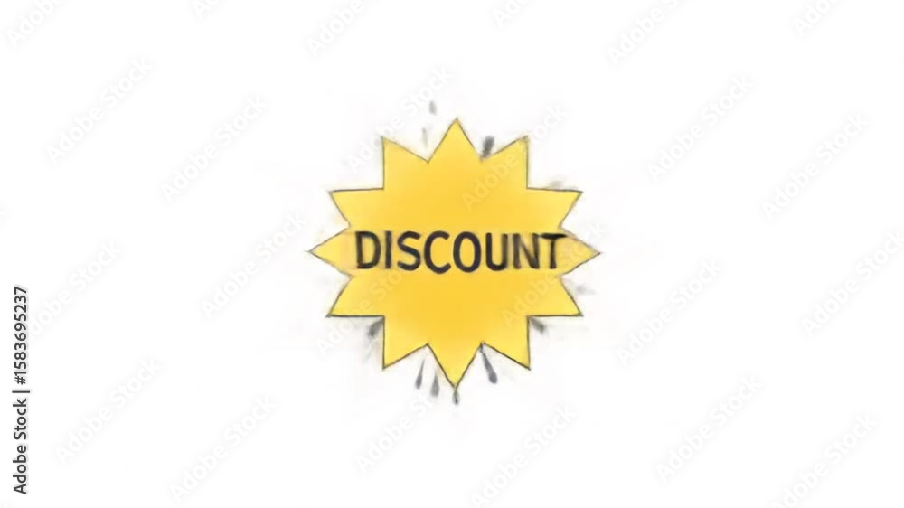 Poster discount text displayed in yellow starburst shape animation