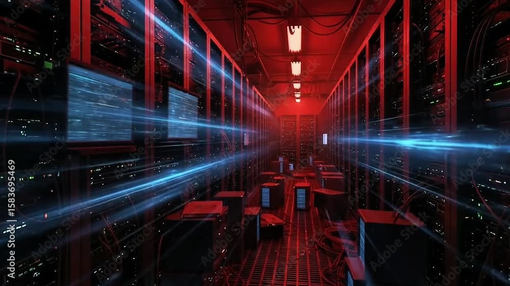 Poster digital fortress: a striking visual journey through the heart of a state-of-the-art data center. fut