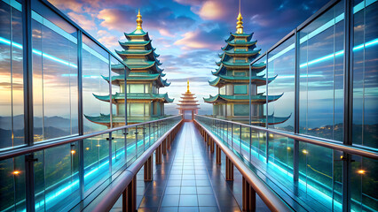 Glass bridge connecting digital temples of data