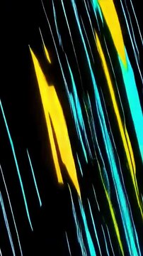 Fire and neon yellow and blue meteor shower, falling on a dark background