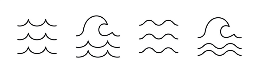 Wave Icon Collection – Minimalist Ocean Line Symbols