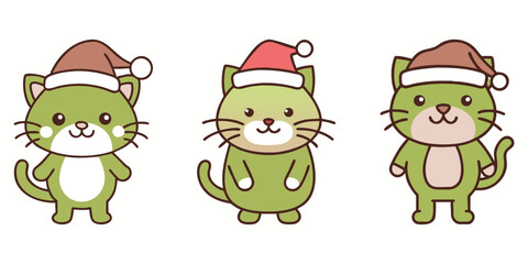 Cute Cat Christmas coloring vector. Flat color, simple, elegant, Cat animal outline vector and illustration.
