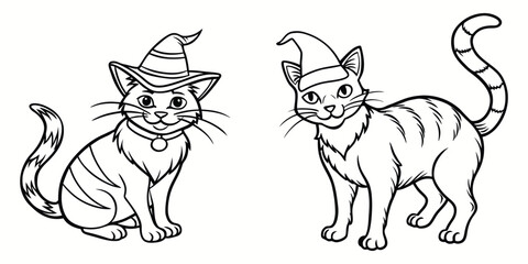 Cute Cat Halloween silhouettes and icons. Black flat color simple elegant Cat animal outline vector and illustration.