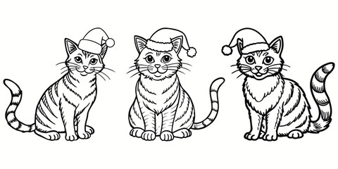 Cute Cat Christmas silhouettes and icons. Black flat color simple elegant Cat animal outline vector and illustration.